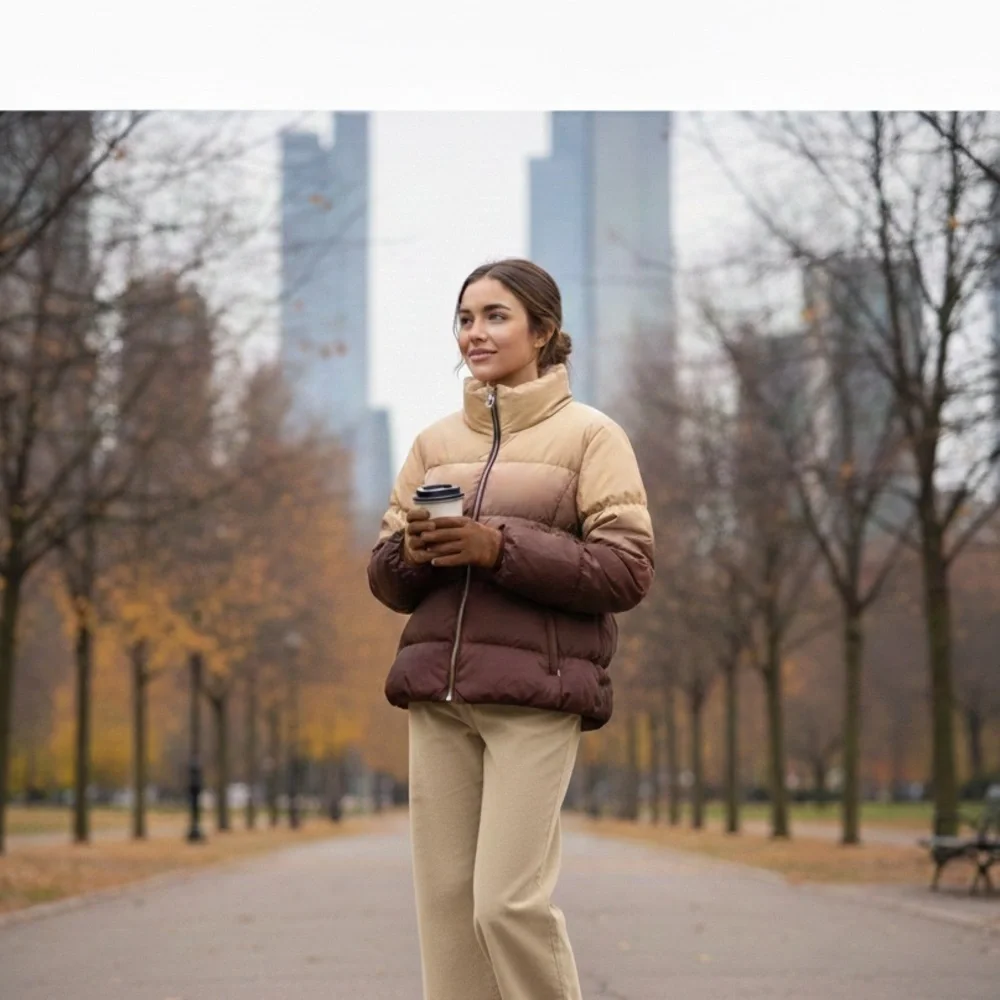 The Tower Collection by London Fog Ombré Puffer Jacket Women’s Tan Brown Sz: L - Picture 2 of 9